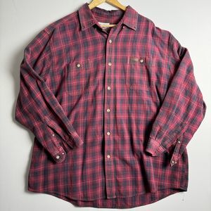 Vintage Carhartt Mens Plaid Heavy Flannel Red Black Button-Up Size 2XL